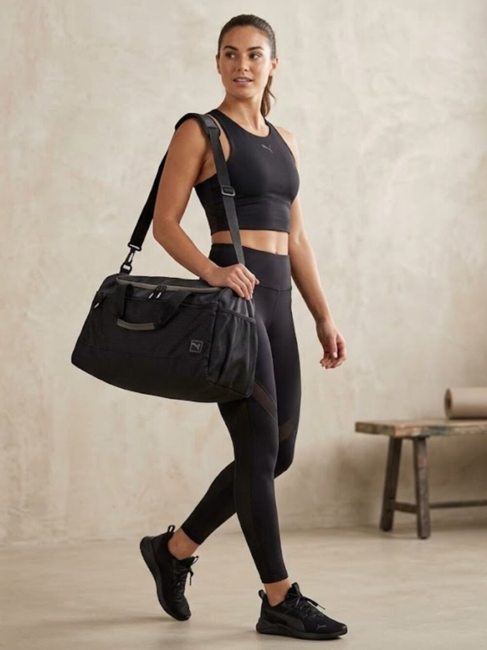 Puma Evercat Candidate Duffel Bag Black Charcoal Logo Print Gym Travel Bag